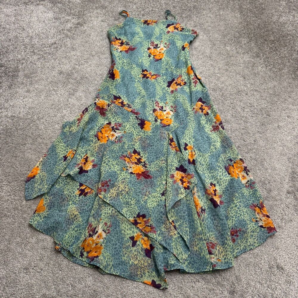 Urban Outfitters Floral Animal Print tiered Asymmetric Sun Dress womens XS Blue